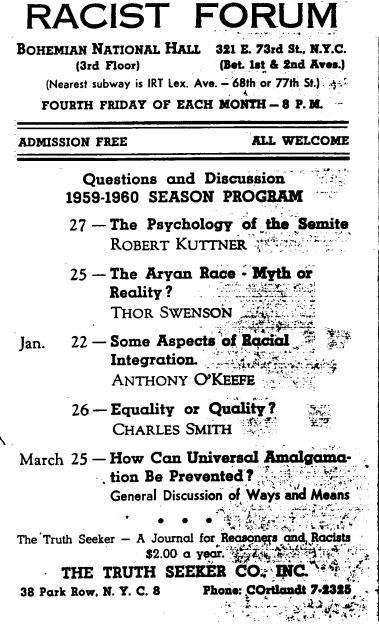 Flyer advertising the Racist Forum and Kuttner's paper, 