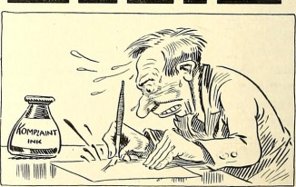 Sketch of a man writing a complaint